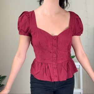 Maroon red baby doll puff sleeve top